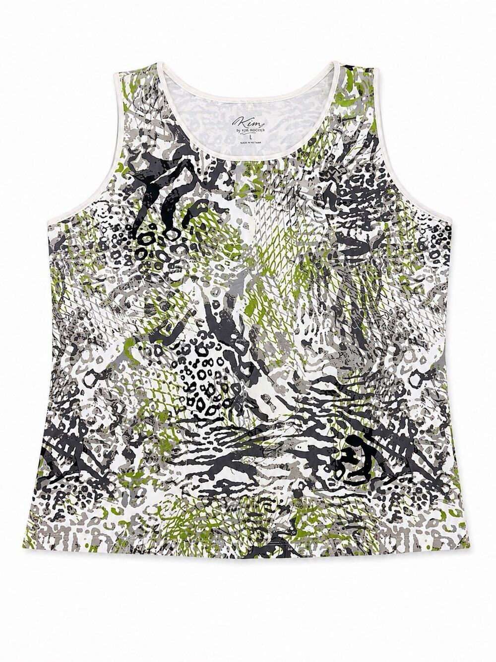 Kim Rogers Women’s Large Abstract Animal Print Tank Top Green Gray White